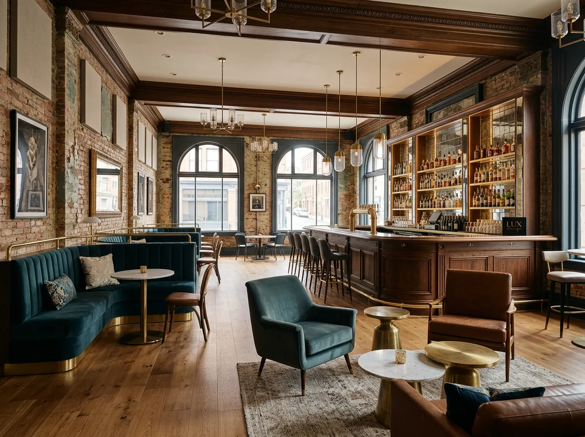 Fertig ausgebautes Lokal mit Bar und Sitzbereich