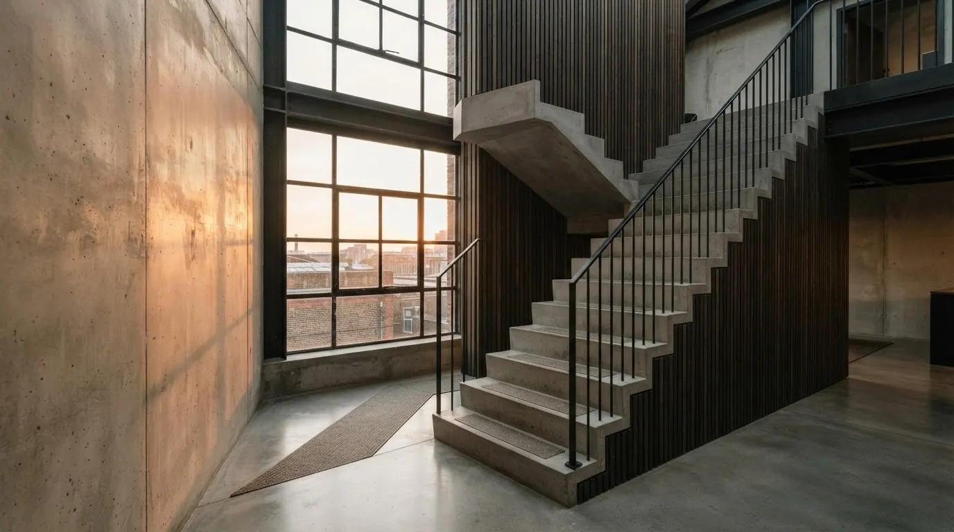 Sichtbetontreppe mit Holzverkleidung